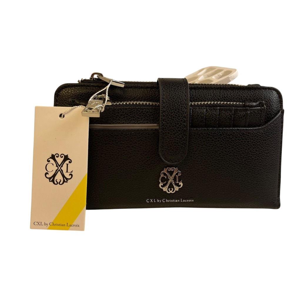 CXL by Christian Lacroix Bryce Pebble ID Fold Zipper Wallet Black NWT